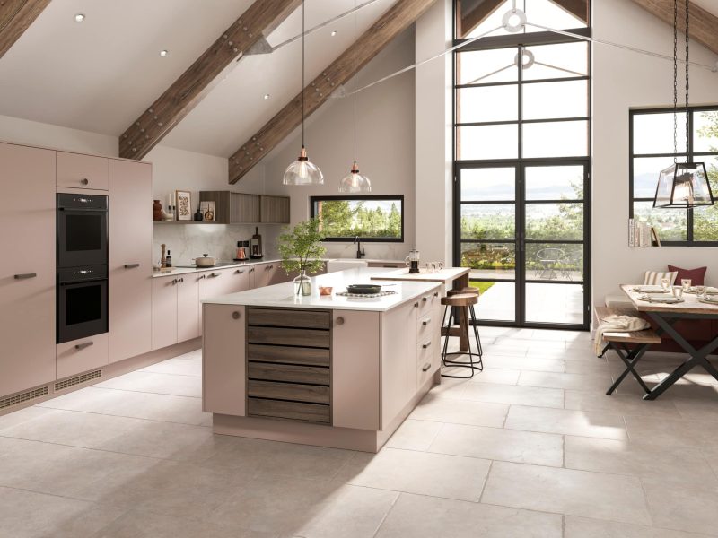 Amalfi Dusty Pink and Rosso with Tuscan Walnut handles (1)