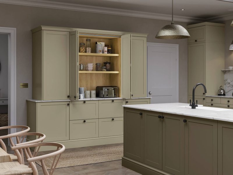 Bloomsbury Sage Green and Olive Country Dresser in Portland Oak (2)