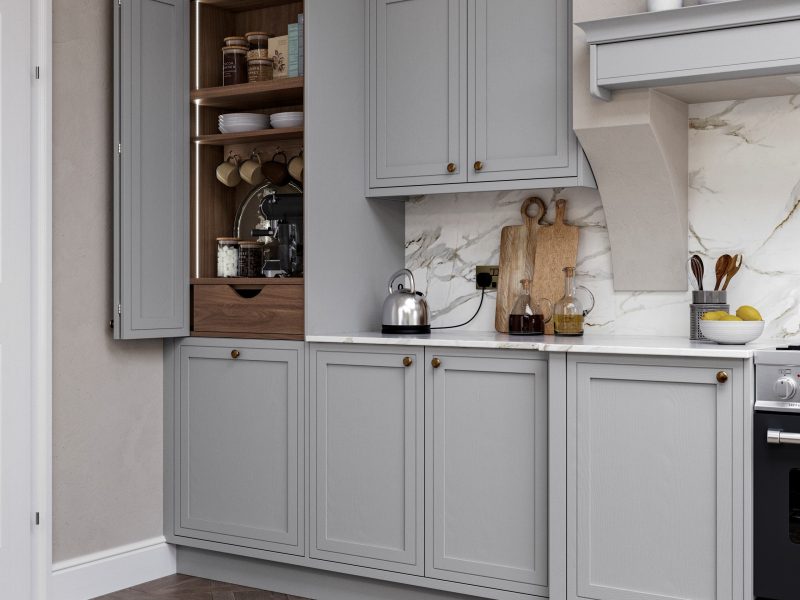 Clifton Light Grey with Tuscan Walnut breakfast dresser (3)