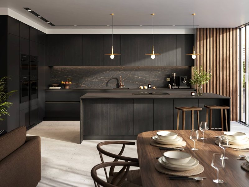 H Line Amalfi Onyx and Madoc Espresso with Tuscan Walnut handle rail