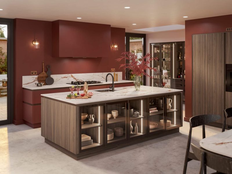 H Line Amalfi Rosso and Madoc Tuscan Walnut with Bronze Smoked Glass doors (1)